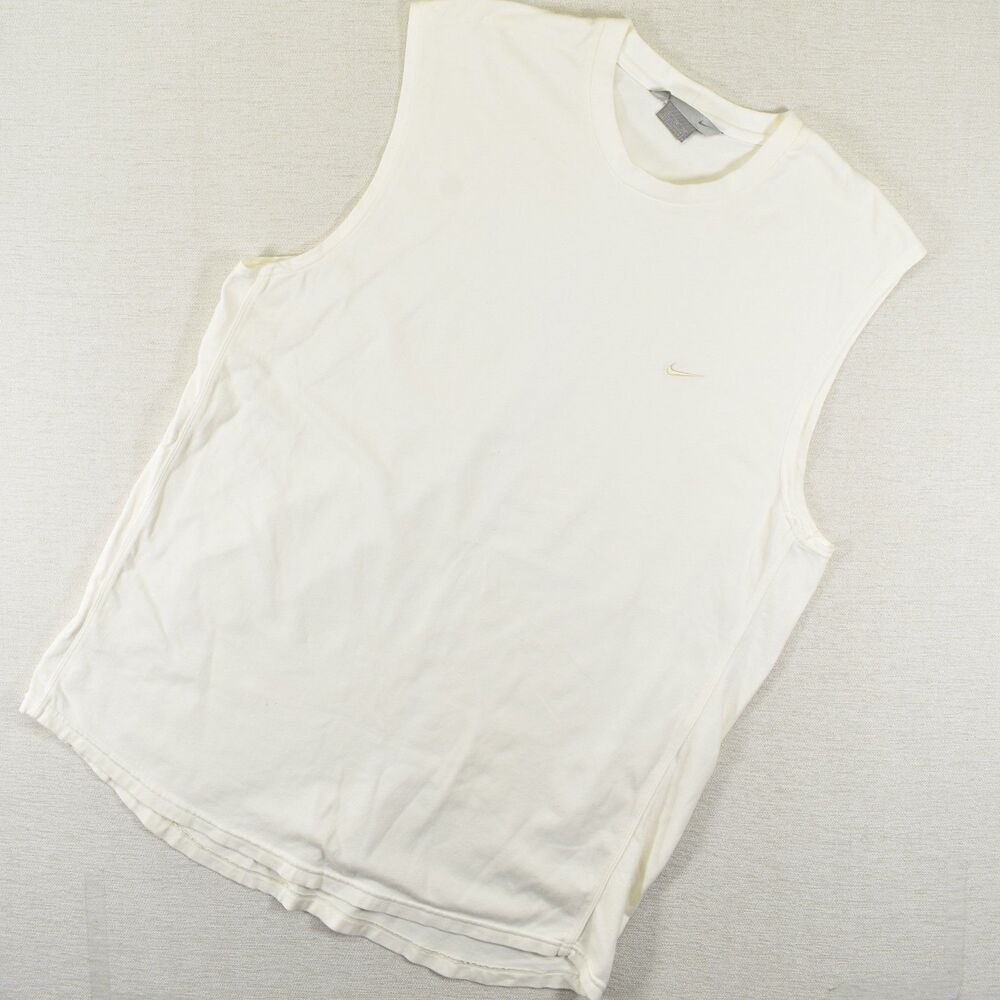 Vtg Nike Sleeveless Shirt Mens XL Ivory Cream Small Swoosh Athletic Muscle Tee